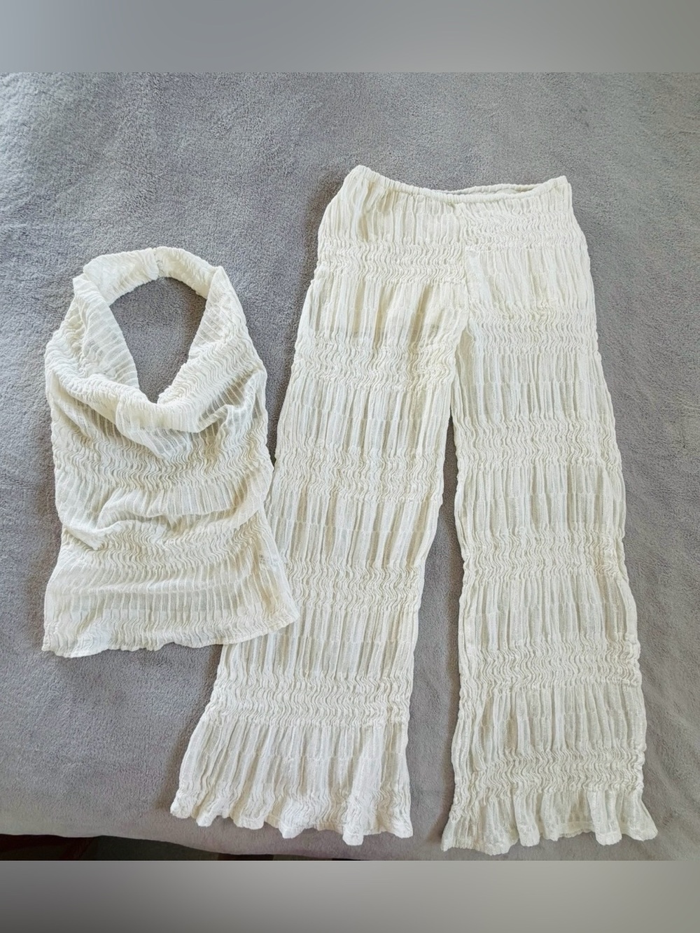 Zara Women's Cream White Top and Wide-Leg Pants Size S-M